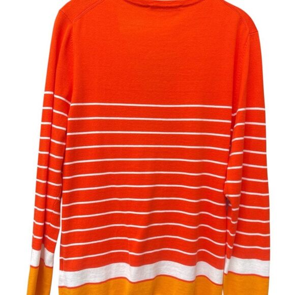Tommy Hilfiger Vibrant Red/orange white stripe long sleeve V-Neck net sweater - Picture 2 of 5